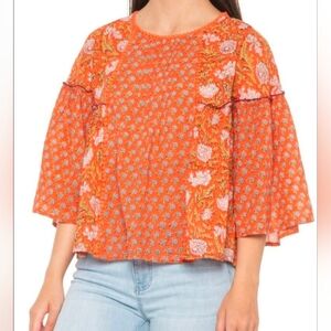 Rachel Zoe Orange and Pink Floral Blouse